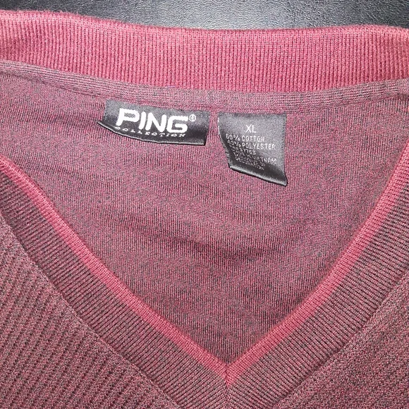 PING Men's V-Neck Sweater - Burgundy - Picture 2 of 5